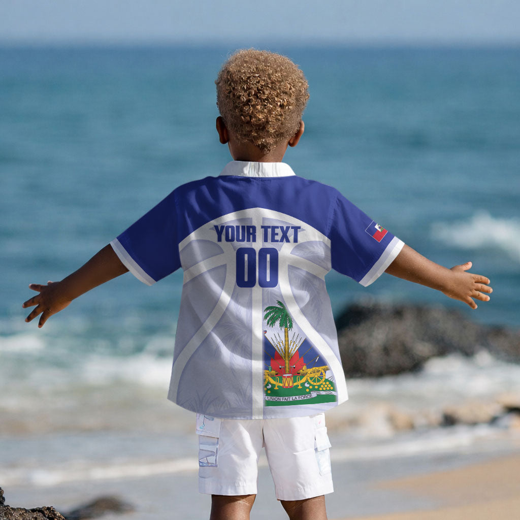 Haiti Basketball Custom Kid Hawaiian Shirt Ayiti Coat Of Arms White Sporty Style