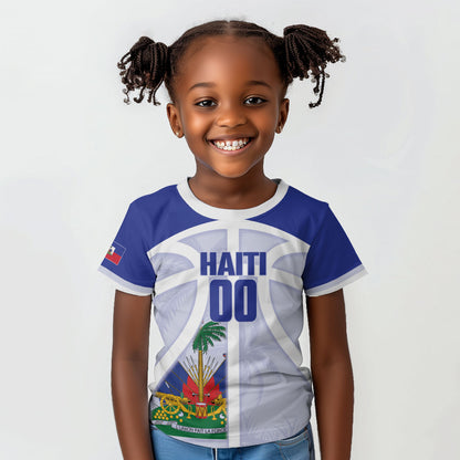 Haiti Basketball Custom Kid T shirt Ayiti Coat Of Arms White Sporty Style