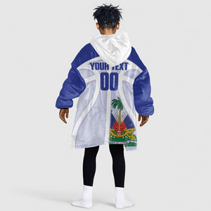 Haiti Basketball Custom Kid Wearable Blanket Hoodie Ayiti Coat Of Arms White Sporty Style