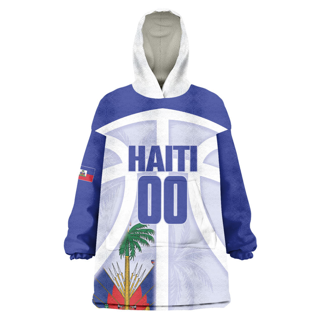 Haiti Basketball Custom Kid Wearable Blanket Hoodie Ayiti Coat Of Arms White Sporty Style