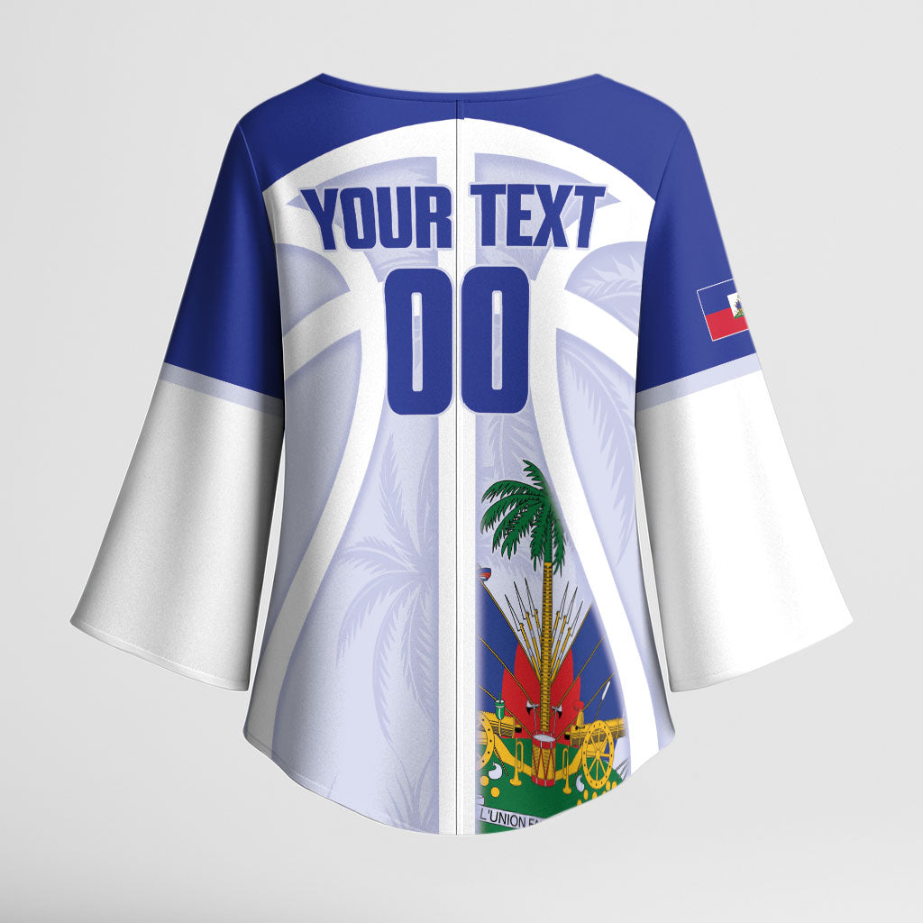 Haiti Basketball Custom Kimono Sleeve Blouse Ayiti Coat Of Arms White Sporty Style