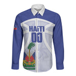 Haiti Basketball Custom Long Sleeve Button Shirt Ayiti Coat Of Arms White Sporty Style