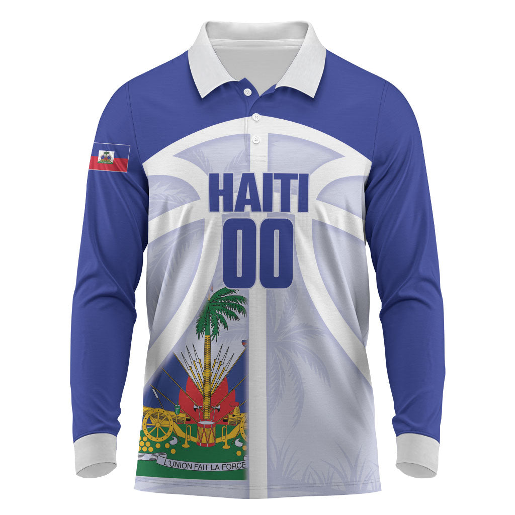 Haiti Basketball Custom Long Sleeve Polo Shirt Ayiti Coat Of Arms White Sporty Style