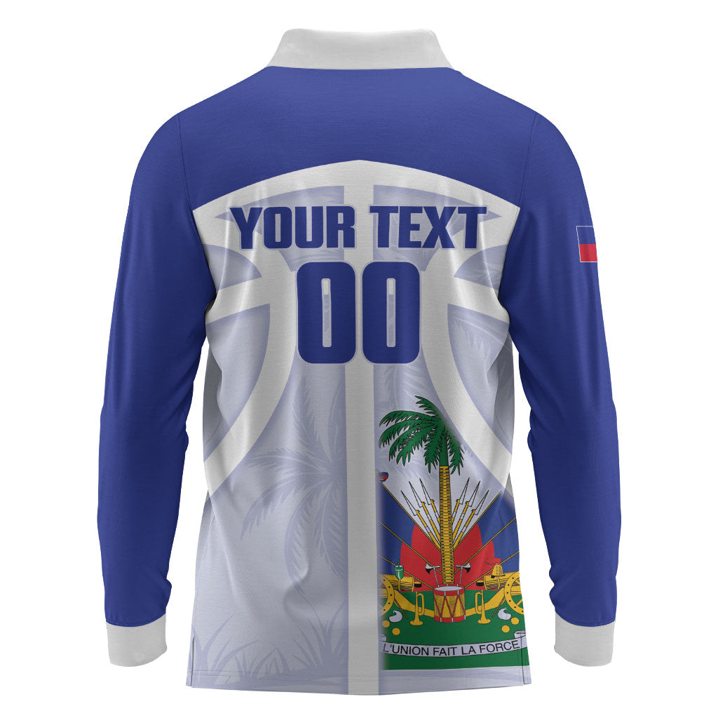 Haiti Basketball Custom Long Sleeve Polo Shirt Ayiti Coat Of Arms White Sporty Style