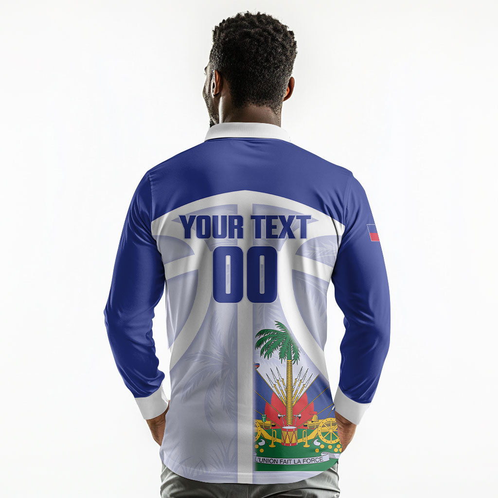 Haiti Basketball Custom Long Sleeve Polo Shirt Ayiti Coat Of Arms White Sporty Style