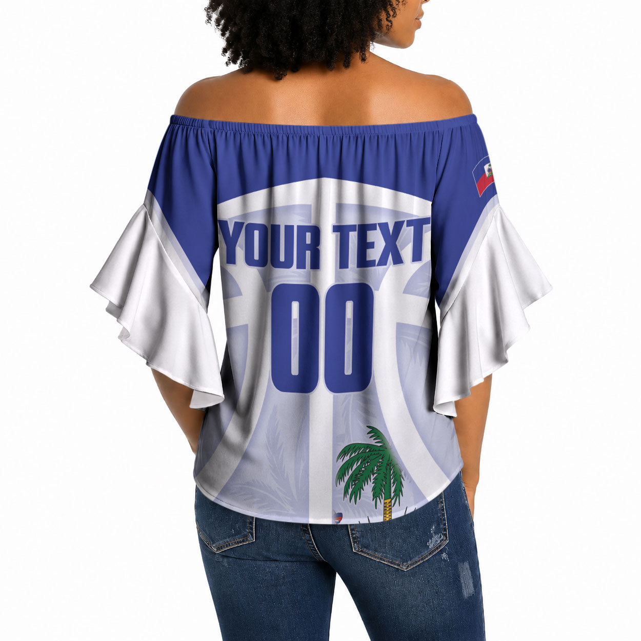 Haiti Basketball Custom Off Shoulder Wrap Waist Top Ayiti Coat Of Arms White Sporty Style