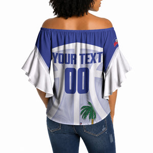 Haiti Basketball Custom Off Shoulder Wrap Waist Top Ayiti Coat Of Arms White Sporty Style