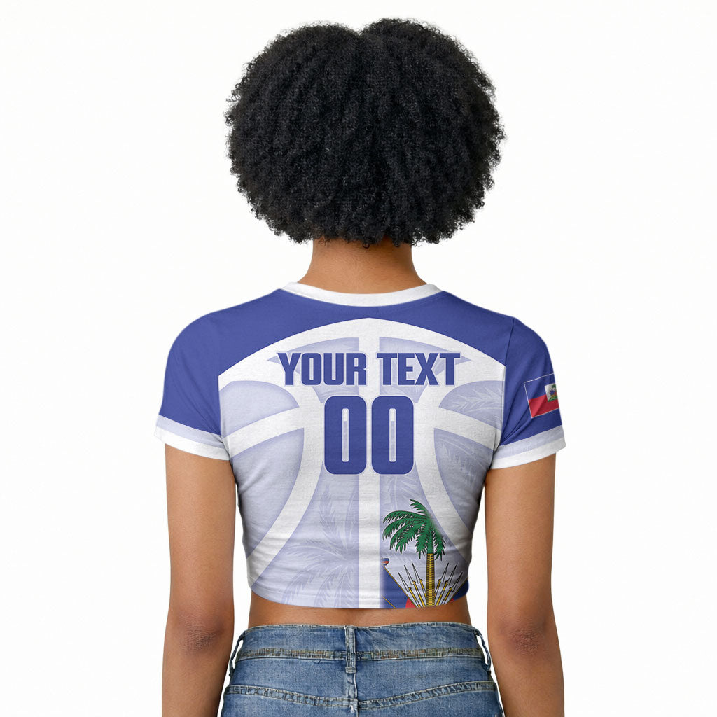 Haiti Basketball Custom Raglan Cropped T shirt Ayiti Coat Of Arms White Sporty Style