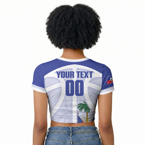 Haiti Basketball Custom Raglan Cropped T shirt Ayiti Coat Of Arms White Sporty Style