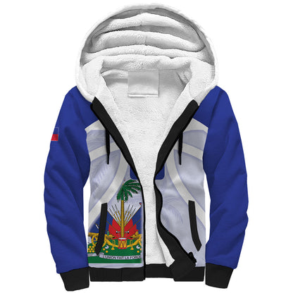 Haiti Basketball Custom Sherpa Hoodie Ayiti Coat Of Arms White Sporty Style