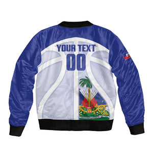 Haiti Basketball Custom Sleeve Zip Bomber Jacket Ayiti Coat Of Arms White Sporty Style