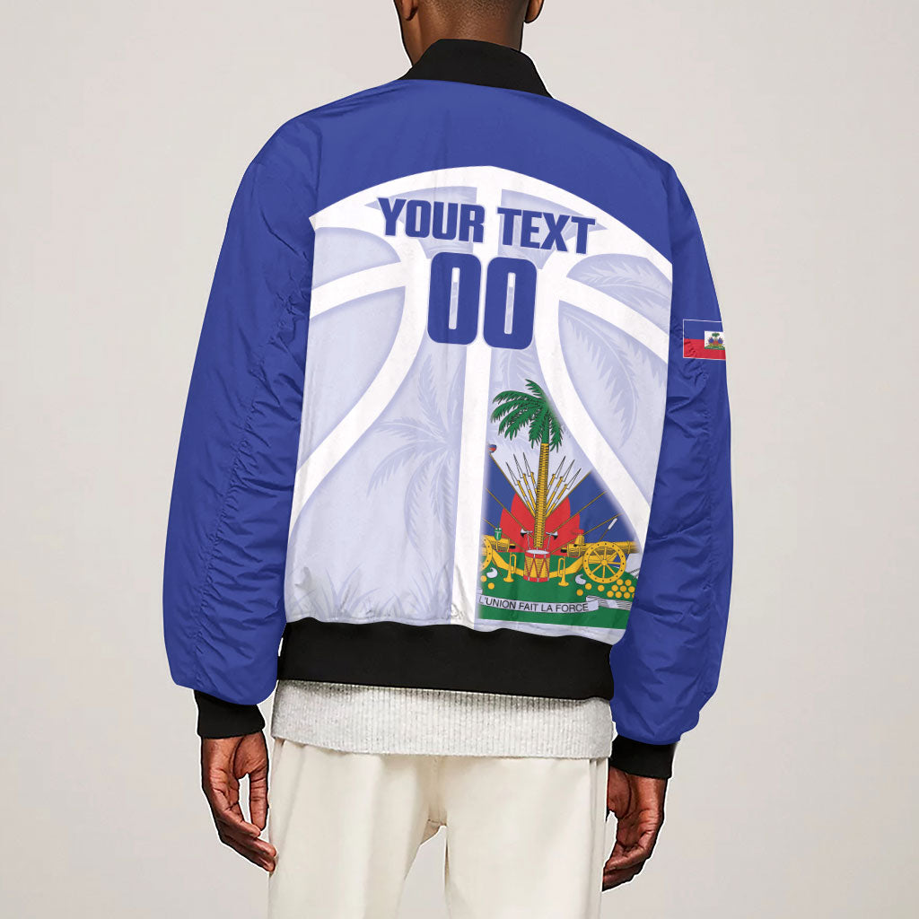 Haiti Basketball Custom Sleeve Zip Bomber Jacket Ayiti Coat Of Arms White Sporty Style