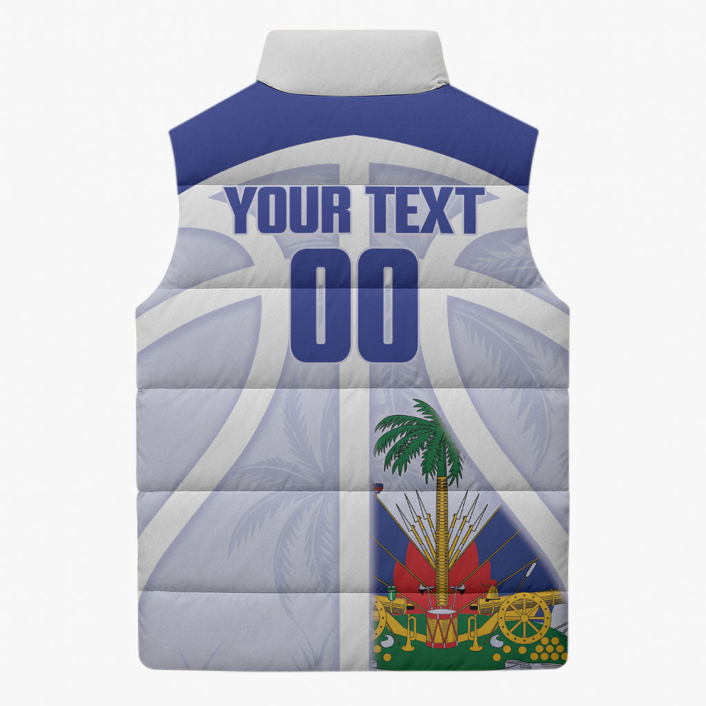 Haiti Basketball Custom Sleeveless Puffer Jacket Ayiti Coat Of Arms White Sporty Style