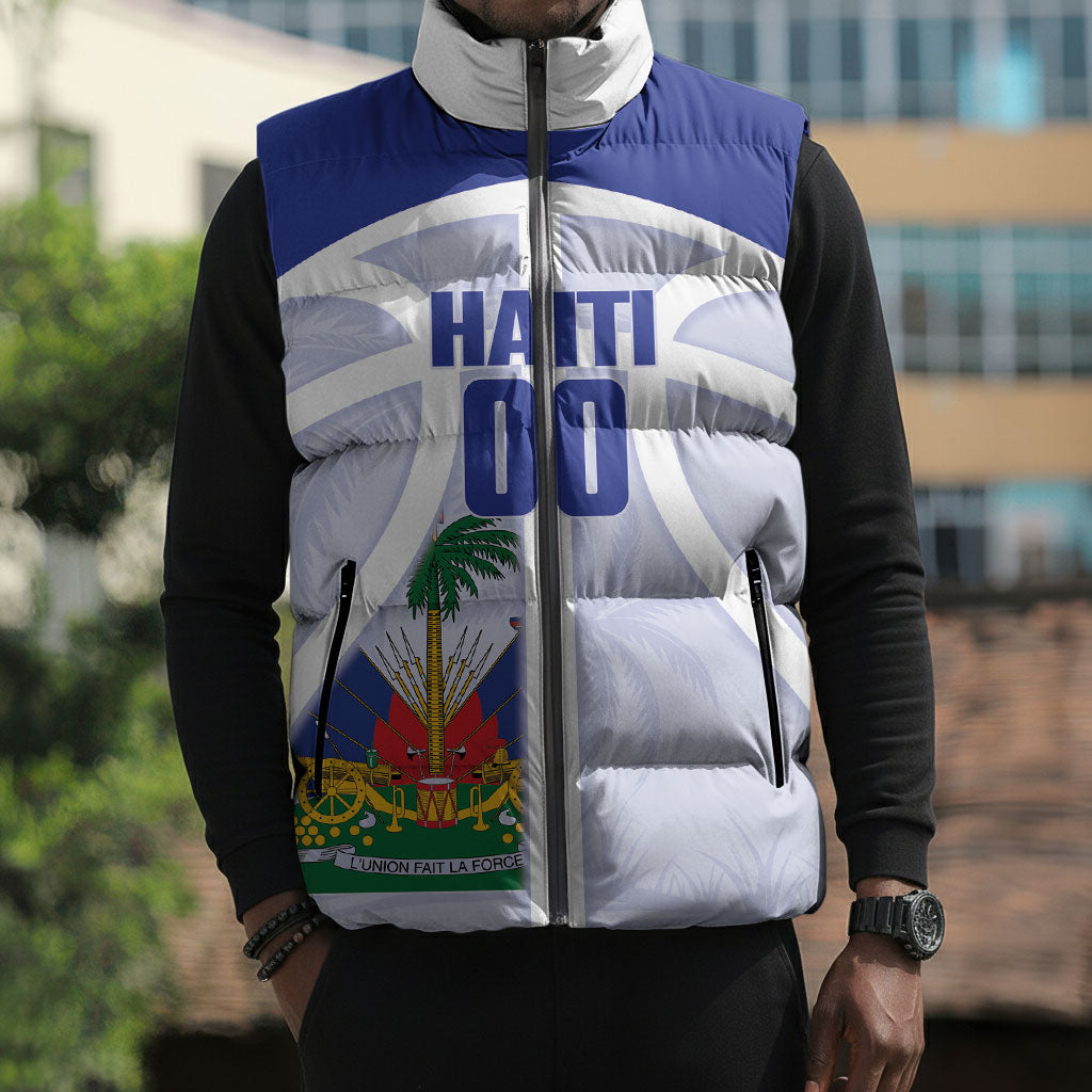 Haiti Basketball Custom Sleeveless Puffer Jacket Ayiti Coat Of Arms White Sporty Style