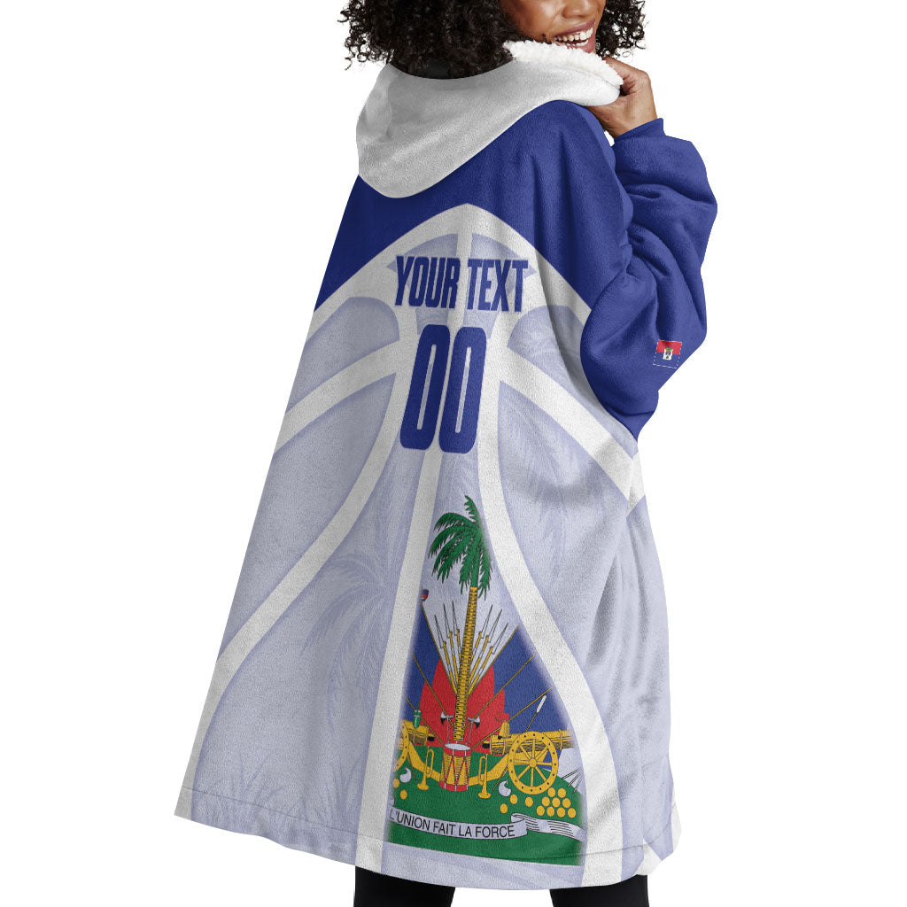 Haiti Basketball Custom Wearable Blanket Hoodie Ayiti Coat Of Arms White Sporty Style