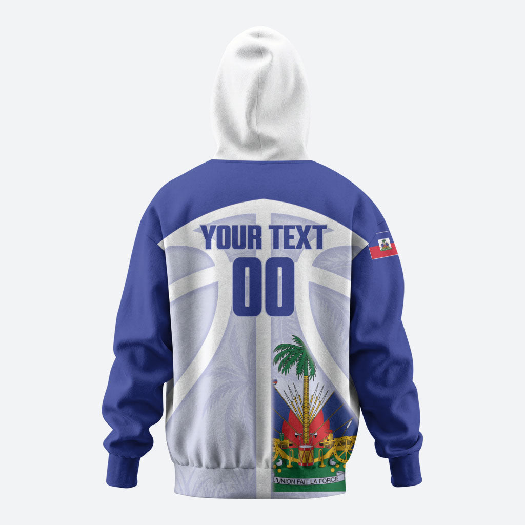 Haiti Basketball Custom Zip Hoodie Ayiti Coat Of Arms White Sporty Style