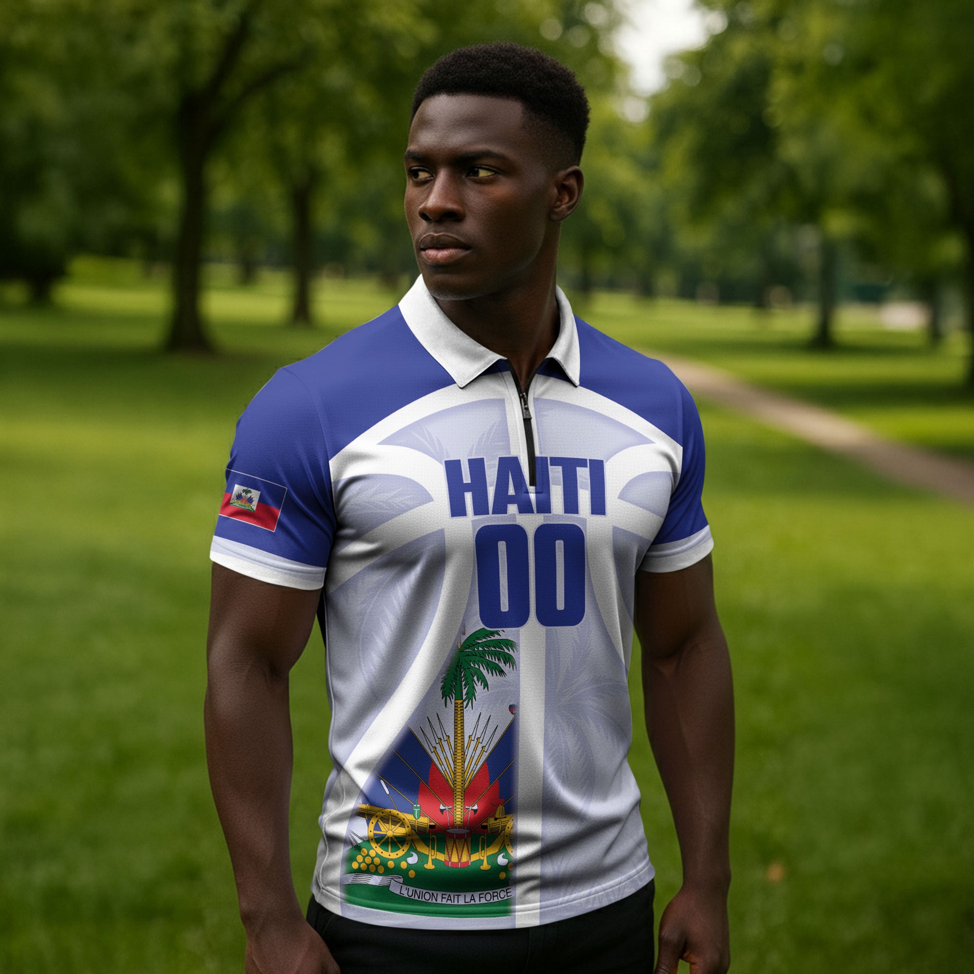 Haiti Basketball Custom Zipper Polo Shirt Ayiti Coat Of Arms White Sporty Style