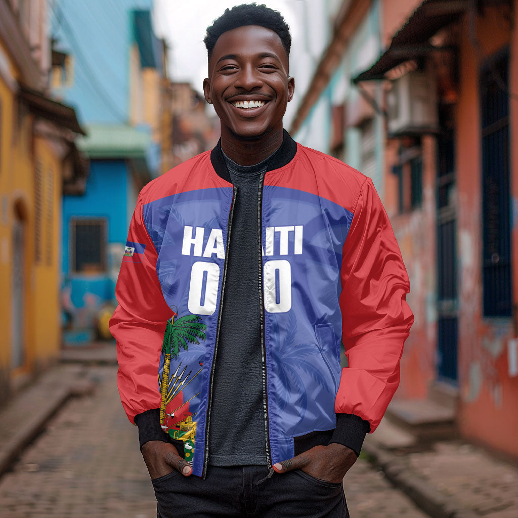 Haiti Basketball Custom Bomber Jacket Ayiti Coat Of Arms Blue Sporty Style