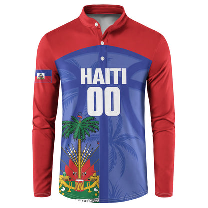 Haiti Basketball Custom Button Sweatshirt Ayiti Coat Of Arms Blue Sporty Style