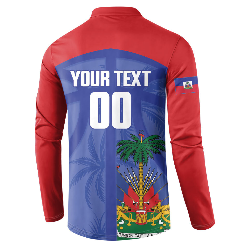 Haiti Basketball Custom Button Sweatshirt Ayiti Coat Of Arms Blue Sporty Style