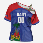 Haiti Basketball Custom Cross Shoulder Shirt Ayiti Coat Of Arms Blue Sporty Style