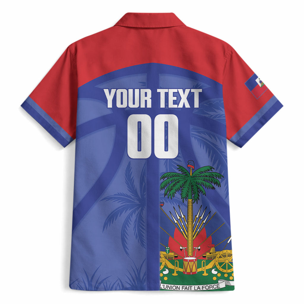 Haiti Basketball Custom Hawaiian Shirt Ayiti Coat Of Arms Blue Sporty Style
