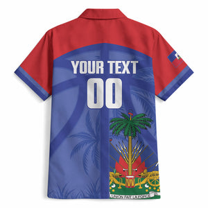 Haiti Basketball Custom Hawaiian Shirt Ayiti Coat Of Arms Blue Sporty Style
