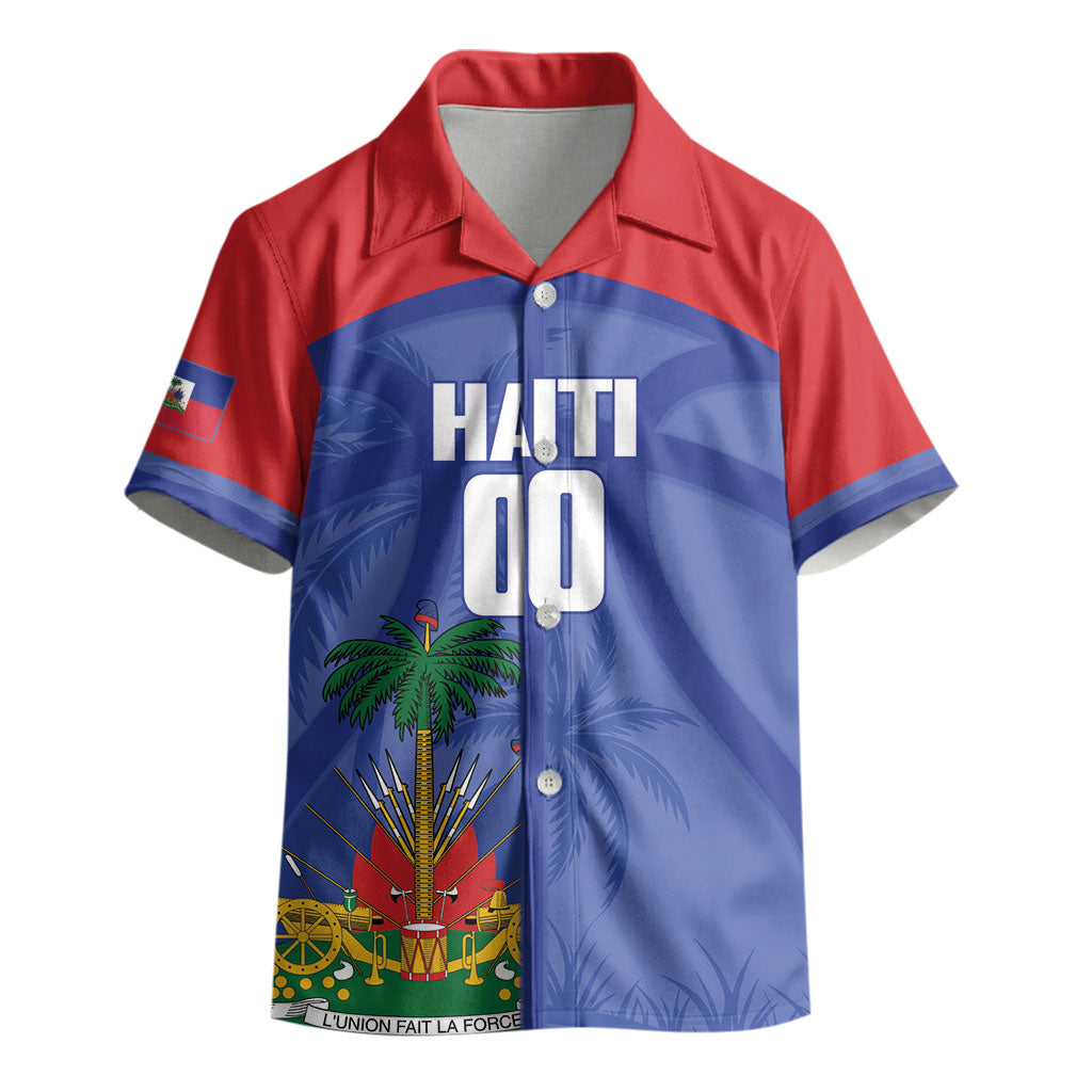 Haiti Basketball Custom Kid Hawaiian Shirt Ayiti Coat Of Arms Blue Sporty Style