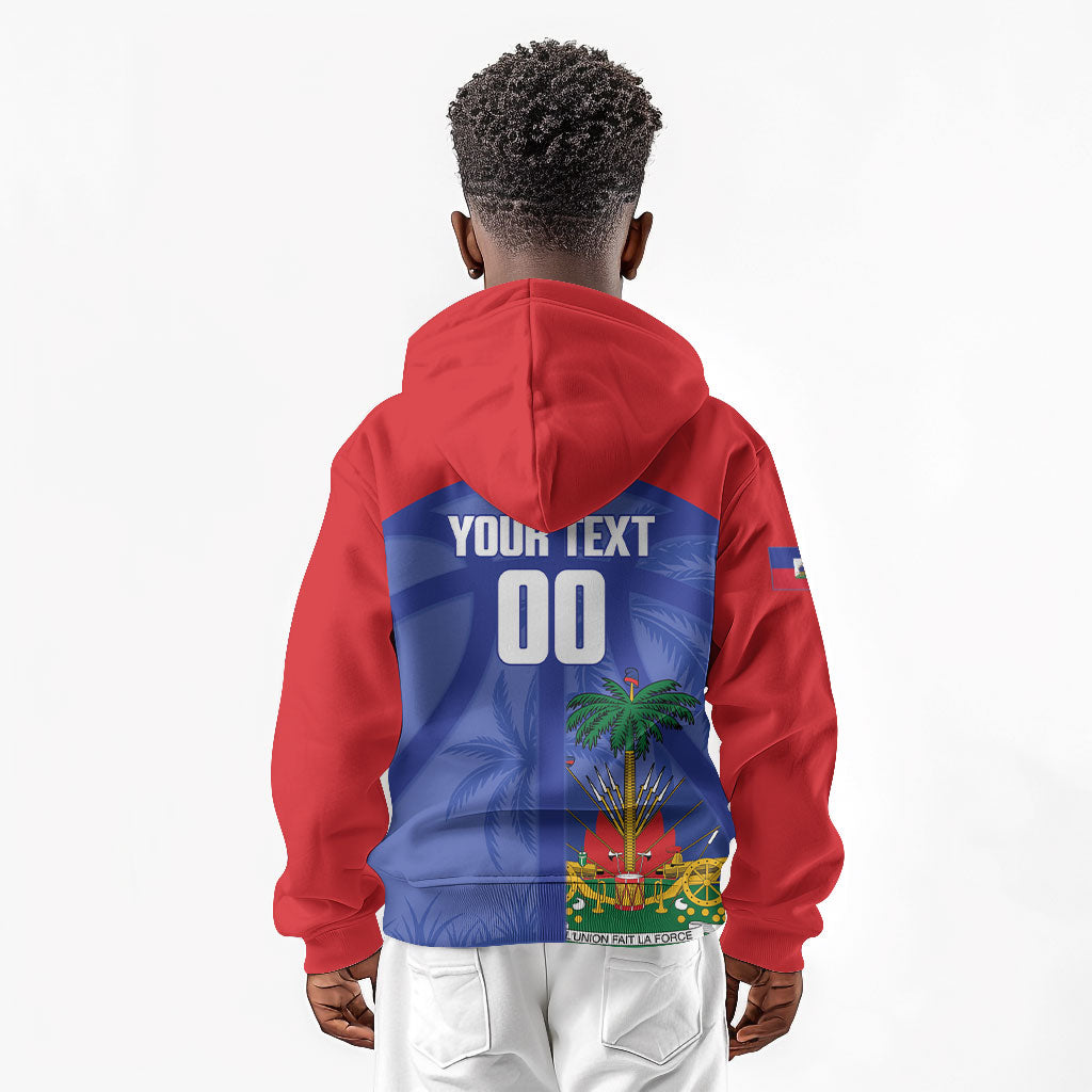 Haiti Basketball Custom Kid Hoodie Ayiti Coat Of Arms Blue Sporty Style