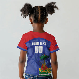 Haiti Basketball Custom Kid T shirt Ayiti Coat Of Arms Blue Sporty Style