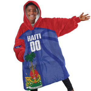 Haiti Basketball Custom Kid Wearable Blanket Hoodie Ayiti Coat Of Arms Blue Sporty Style
