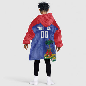 Haiti Basketball Custom Kid Wearable Blanket Hoodie Ayiti Coat Of Arms Blue Sporty Style