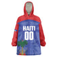 Haiti Basketball Custom Kid Wearable Blanket Hoodie Ayiti Coat Of Arms Blue Sporty Style