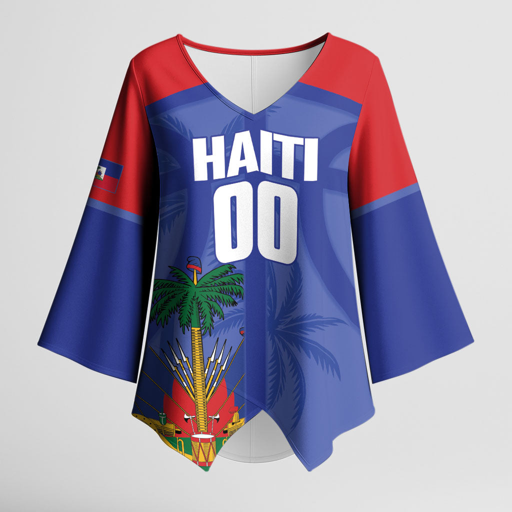 Haiti Basketball Custom Kimono Sleeve Blouse Ayiti Coat Of Arms Blue Sporty Style