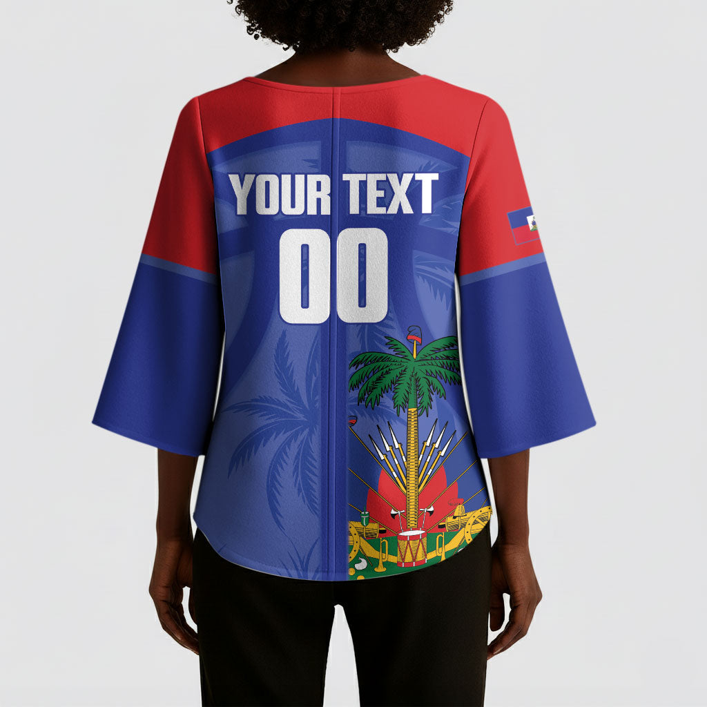 Haiti Basketball Custom Kimono Sleeve Blouse Ayiti Coat Of Arms Blue Sporty Style