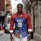 Haiti Basketball Custom Long Sleeve Button Shirt Ayiti Coat Of Arms Blue Sporty Style