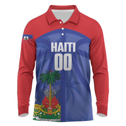 Haiti Basketball Custom Long Sleeve Polo Shirt Ayiti Coat Of Arms Blue Sporty Style