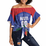 Haiti Basketball Custom Off Shoulder Wrap Waist Top Ayiti Coat Of Arms Blue Sporty Style