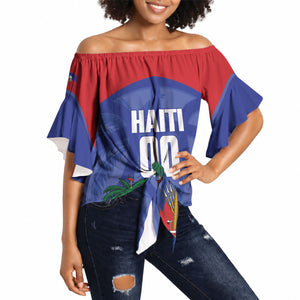 Haiti Basketball Custom Off Shoulder Wrap Waist Top Ayiti Coat Of Arms Blue Sporty Style