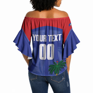 Haiti Basketball Custom Off Shoulder Wrap Waist Top Ayiti Coat Of Arms Blue Sporty Style