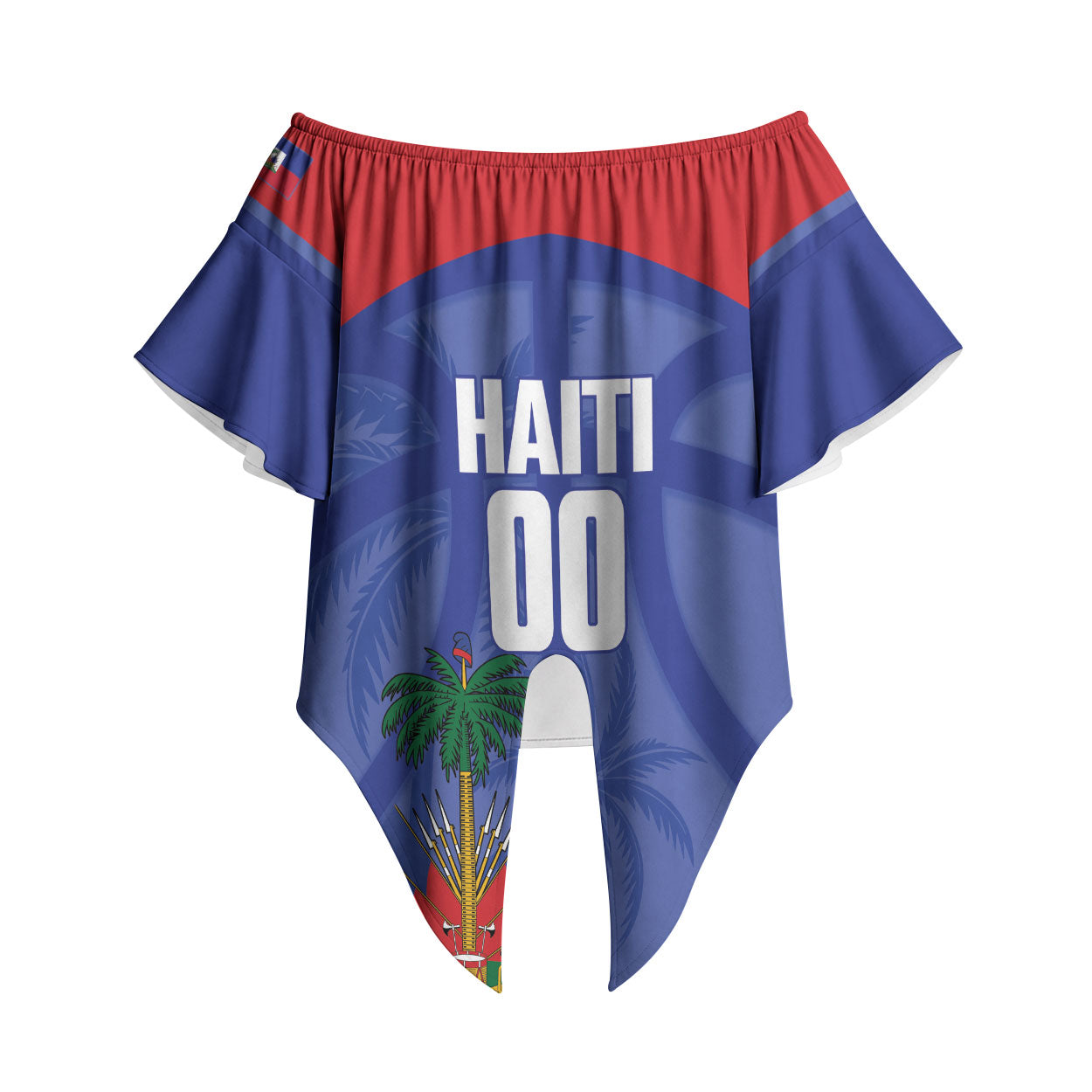 Haiti Basketball Custom Off Shoulder Wrap Waist Top Ayiti Coat Of Arms Blue Sporty Style