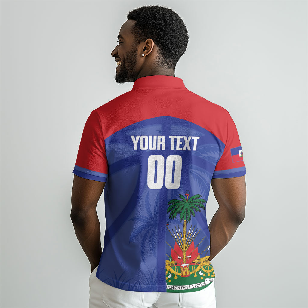 Haiti Basketball Custom Polo Shirt Ayiti Coat Of Arms Blue Sporty Style