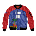 Haiti Basketball Custom Sleeve Zip Bomber Jacket Ayiti Coat Of Arms Blue Sporty Style