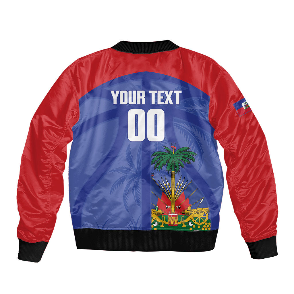 Haiti Basketball Custom Sleeve Zip Bomber Jacket Ayiti Coat Of Arms Blue Sporty Style