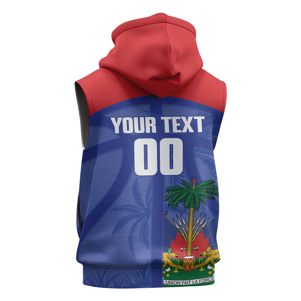 Haiti Basketball Custom Sleeveless Hoodie Ayiti Coat Of Arms Blue Sporty Style