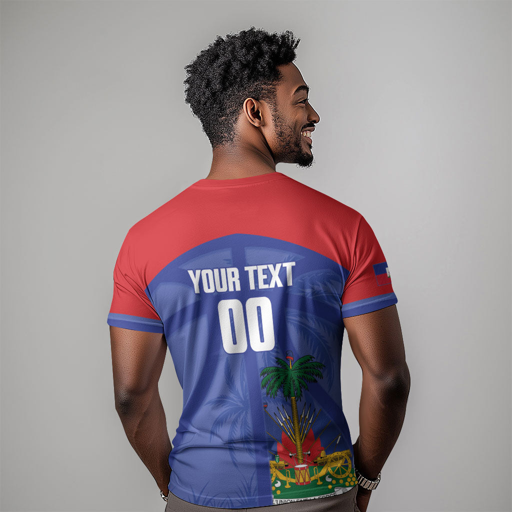 Haiti Basketball Custom T shirt Ayiti Coat Of Arms Blue Sporty Style