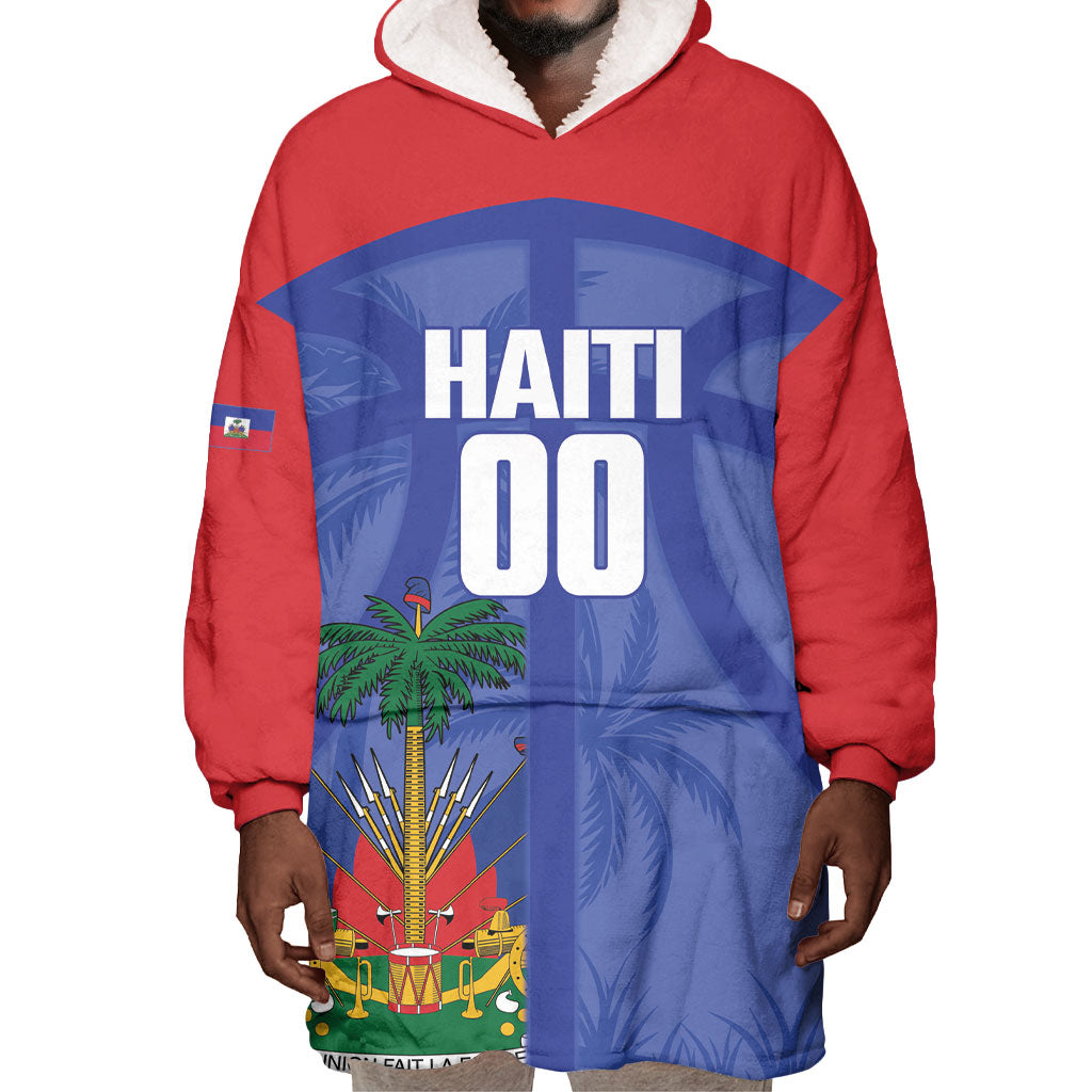 Haiti Basketball Custom Wearable Blanket Hoodie Ayiti Coat Of Arms Blue Sporty Style