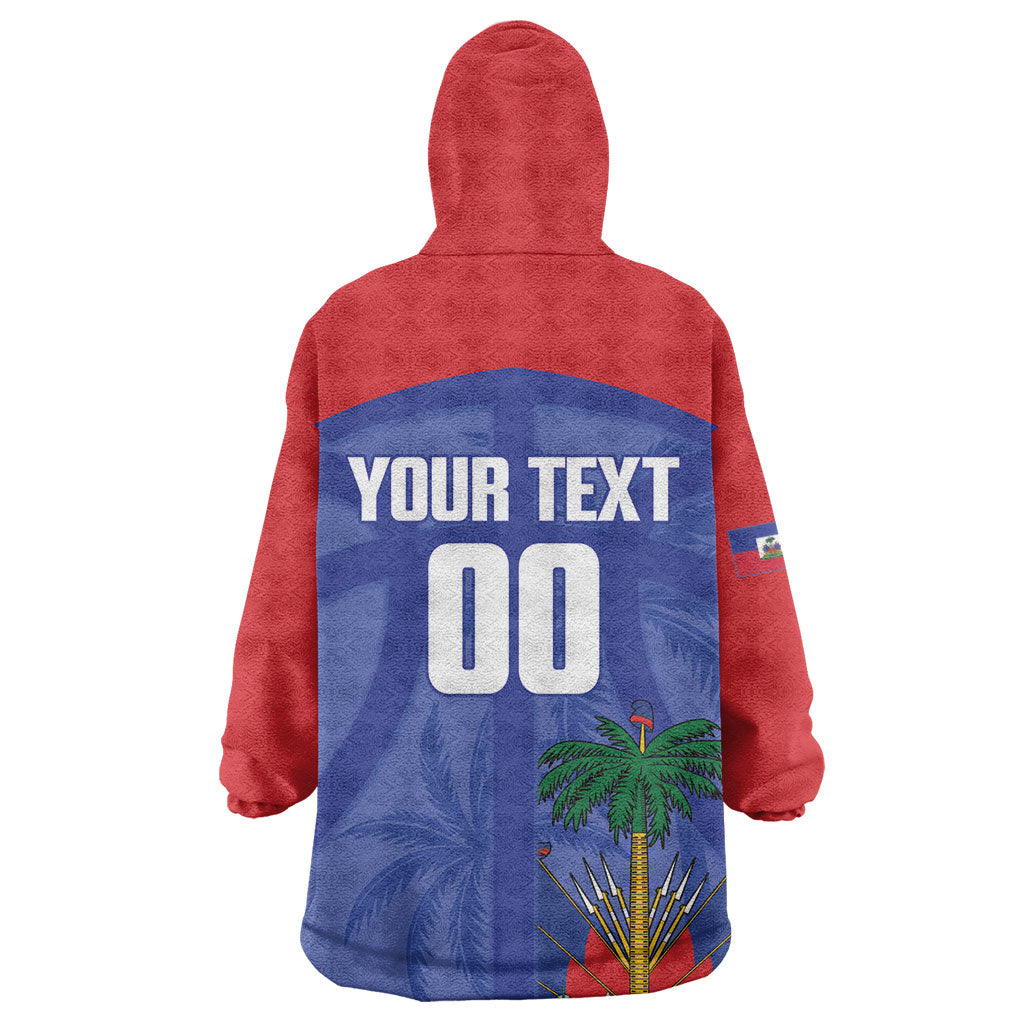 Haiti Basketball Custom Wearable Blanket Hoodie Ayiti Coat Of Arms Blue Sporty Style