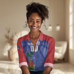 Haiti Basketball Custom Women Casual Shirt Ayiti Coat Of Arms Blue Sporty Style