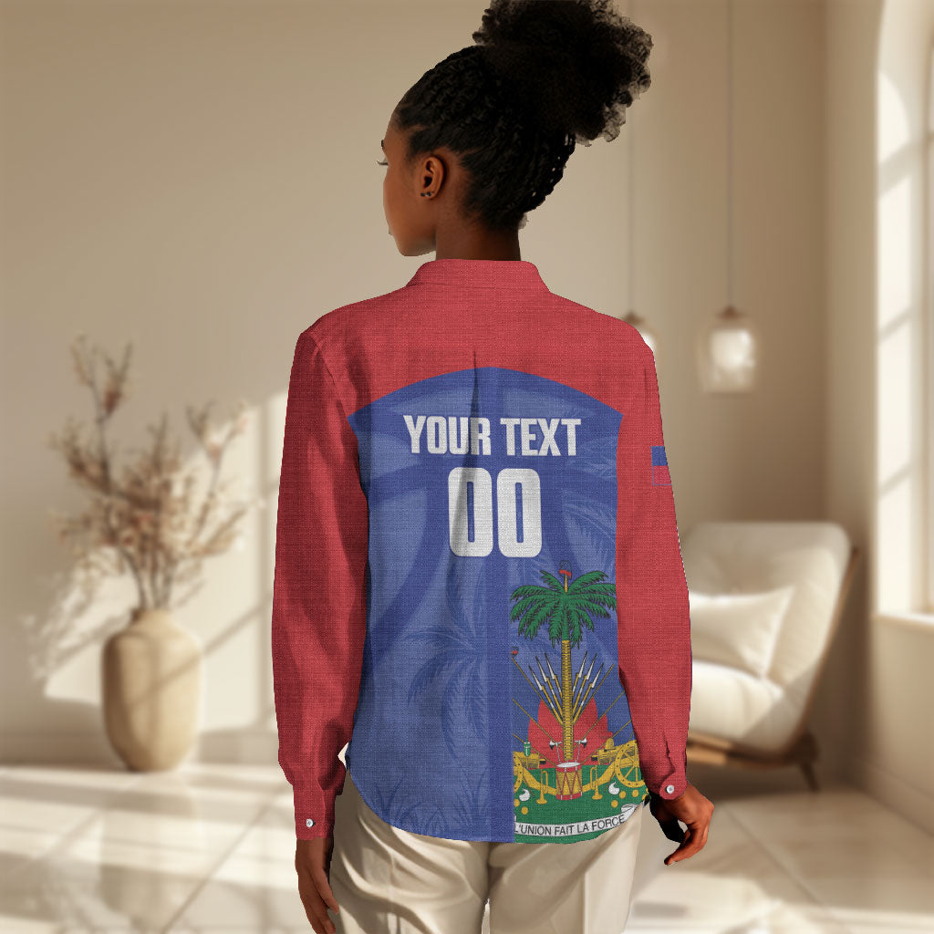 Haiti Basketball Custom Women Casual Shirt Ayiti Coat Of Arms Blue Sporty Style